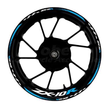 Imagem de Awonderful Kit de listras refletivas para motocicleta, adesivos de aro de roda de vinil compatíveis com Kawasaki ZX-10R 2004-2024 (azul celeste)