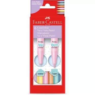 Imagem de Canetinha vai e vem tons pastel Faber Castell com 6 cores, ponta afund