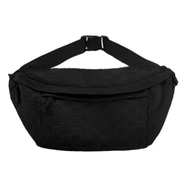 Imagem de KlaOYer Pochete xadrez para mulheres, bolsa de cintura xadrez, moda moderna, transversal, cinto, bolsa de mão, Preto, Bolsa de peito