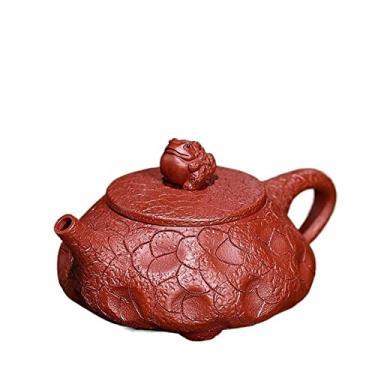 Imagem de FTOQWZXV Bule de chá Yixing bule de chá roxo filtro de argila colher de chá bule de chá chaleira de beleza minério cru ahongpao conjunto de chá feito à mão personalizado autêntico 170 ml