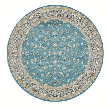 Imagem de Tapete redondo retrô azul com flores persas para quarto, veludo cristal, macio, antiderrapante, lavável à máquina, tapete de entrada, tapete para uso interno, sala de estar, sala de jantar, sala de