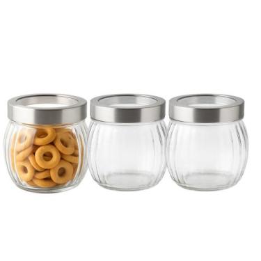 Imagem de Kit 3 Bomboniere Pote de Vidro Redondo Tampa com Visor 600ml Em Casa T