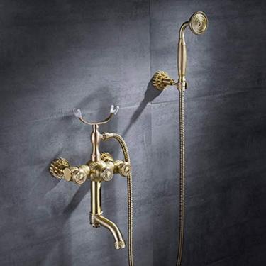Imagem de CUTPOIY Torneira de banheira montada na parede torneira de banheira esculpida em latão antigo com chuveiro de mão banheiro torneira de chuveiro bidê misturador torneiras, antigo B (antigo B)