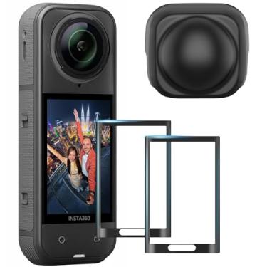 Imagem de AMAZEAR Combo de protetor de tela e tampa de lente para acessórios Insta360 X5, capa de tela de vidro temperado Insta 360 X4/X5 (pacote com 2) e kit de capa protetora de proteção de lente de silicone
