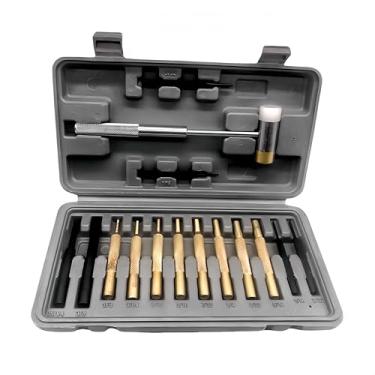 Imagem de Conjunto de ferramentas de perfuração e martelo de engenharia, conjunto de ferramentas de perfuração de latão com furadores de latão/aço/plástico, martelo de dupla face e caixa de armazenamento para