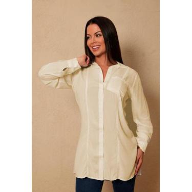 Imagem de Camisão Feminino Chamise Longa Com Manga Comprida Chemise Com Bolso Ca