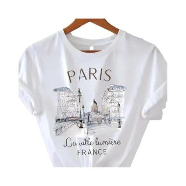 Imagem de Camiseta Feminina com Estampa de Paris - Manga Curta, Gola Redonda - C