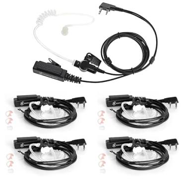 Imagem de Fone de ouvido de rádio com PTT/microfone compatível com rádios Kenwood Baofeng SAMCOM BTECH Walkie Talkies e outros walkie-talkies com conector de áudio Kenwood de 2 pinos, tubo acústico, fone de