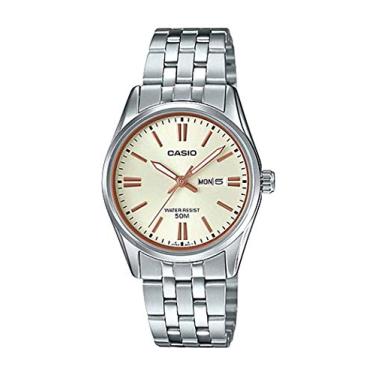 Imagem de Casio LTP1335D-9AV Relógio feminino padrão analógico de aço inoxidável com mostrador dourado