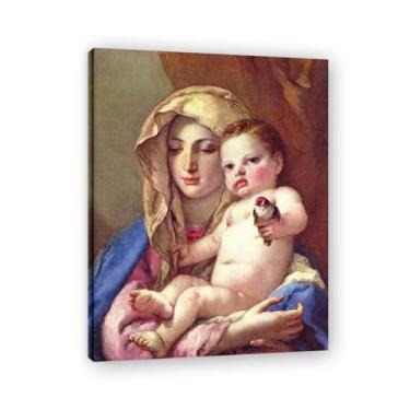 Imagem de Impressão em tela Madonna of the Goldfinch Giovanni Battista Tiepolo – Obra-prima rococó barroca, pintura escolar de Veneza, pintura a óleo decorativa para galeria doméstica 30 x 39 cm