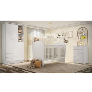 Imagem de Quarto De Bebê Completo Com 1 Berço 1 Cômoda 1 Guarda Roupa Arco-íris Móveis Percasa Branco
