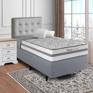 Imagem de Conjunto Cama Box Colchão Solteiro Molas Maxspring 88x188x24cm Chester Herval Branco/cinza