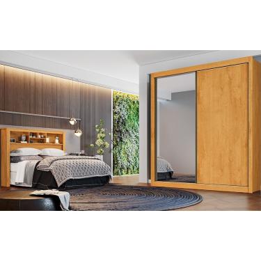 Imagem de Roupeiro Zurique 1 Porta Espelhada 100 Mdf Peroba/ Off White