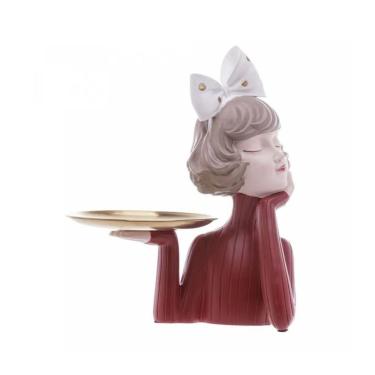 Imagem de Escultura Em Resina Boneca Com Bandeja 24X32Cm Wolff