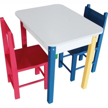 Imagem de Mesa Retangular Infantil Colorida Com 2 Cadeiras - Madeira