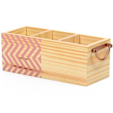 Imagem de Organizador Porta Talheres Madeira Pinus C/ Alça De Ferro