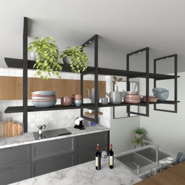 Imagem de Prateleira Teto Prateleira Industrial Preto Estante Mdf Nichos Cozinha Industrial Cozinha