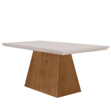 Imagem de Mesa de Jantar Aida Retangular Vidro Temperado 4mm 120cm Off White em Mdf Estilo Moderno