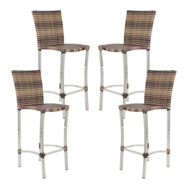 Imagem de 4 Banquetas Alta Cannes Em Alumínio Para Cozinha Bar Edícula Capuccino