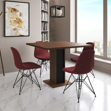 Imagem de Mesa Jantar Londres Quadrada Amêndoa 90M Base Preta 4 Cadeiras Eames Estofadas Vermelho Ferro Preto