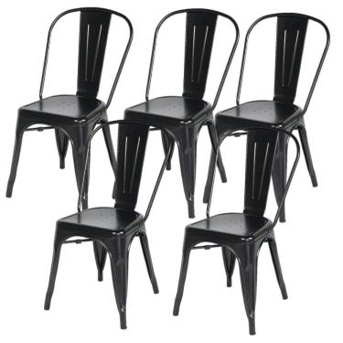 Imagem de Kit Com 5 Cadeira Tolix Iron Aço Carbono Industrial - Preto Fosco