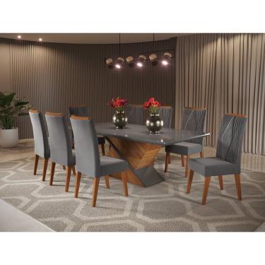 Imagem de Mesa De Jantar Retangular Pipa Com 8 Cadeiras Vegas Mel/cinza/grafite