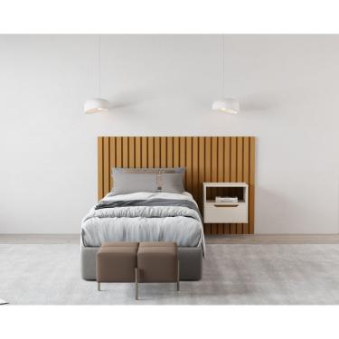 Imagem de Cabeceira Ripada Maracá Solteiro Com 1 Mesa De Cabeceira Jatobá Com Puxador Usinado Pérola-nature