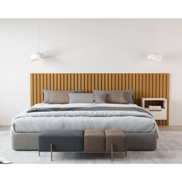 Imagem de Cabeceira Ripada Maracá King Com 1 Mesa De Cabeceira Jatobá Pérola-nature