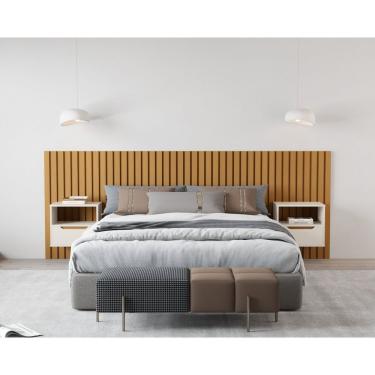 Imagem de Cabeceira Ripada Maracá Queen Com 2 Mesas De Cabeceira Jatobá Pérola-nature