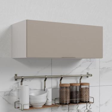 Imagem de Armário Aéreo Porta Basculante 90cm Puxador 150cm Ipanema Cabecasa Madeiramadeira Fendi Trama/branco