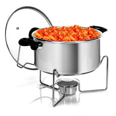 Imagem de Rechaud Fundo Polido Em Alumínio Para Buffet Com Suporte Tampa 5 Litros