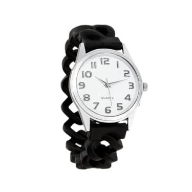 Imagem de Relógio de pulso expansível de silicone | Relógio de pulso analógico com pulseira elástica | Relógios unissex | Relógios masculinos | Relógios femininos | Relógios fáceis de ler com números grandes, Preto, Moderno
