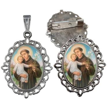 Imagem de Broche com Relicario Cor Prata Santo Antonio Terno Noivo lapela Qualid