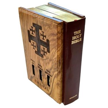 Imagem de Adams Toy Heaven Bíblia Católica Em Madeira De Oliveira Com Óleo Sagrado, Água, Incenso Jerusalém, Cruz Pai Nosso, Última Ceia Esculpida