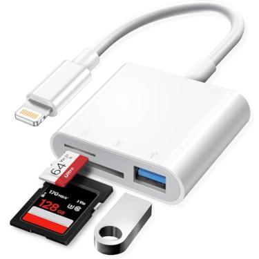 Imagem de Wahbite Adaptador Lightning Para Usb Com Leitor De Cartão Sd/Tf, Certificado Apple Mfi 3.0 Otg E Iphone 14/13/12/11/Xs/Xr/X/Se/8/7/Ipad, Plug And Play