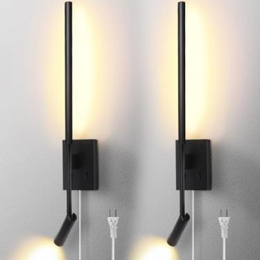 Imagem de ZEROUNO Conjunto De Duas Arandelas Parede Modernas Para Ambientes Internos, Cama, Com Fio, Minimalista, Linear, Interruptor, Luminária Montagem Preta Ajustável, Sala Estar, Quarto, Corredor, Leitura