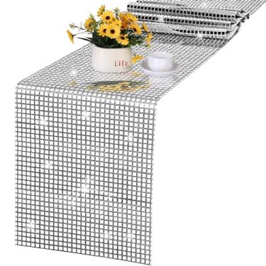 Imagem de durony Caminho De Mesa Disco 28 X 27 Cm - Folha Glitter Prata Espelhada Com Lantejoulas Brilhantes Para Decoração Festas Despedida Solteira, Anos 70 E Cowgirl