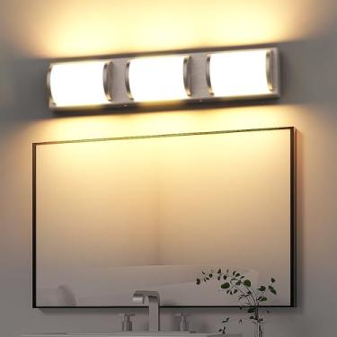 Imagem de Sytmhoe Luminária De Banheiro Em Níquel Escovado, Moderna Led 24" Para Espelho, Arandela Parede Branca Quente 24W E 3000K Sobre Espelho