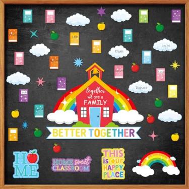 Imagem de Mooliwe Conjunto de 92 peças de decoração de quadro de avisos para sala de aula Better Together Home Sweet Classroom Bulletin Board Paper Apple Book Recorte para decoração de quadro-negro de parede