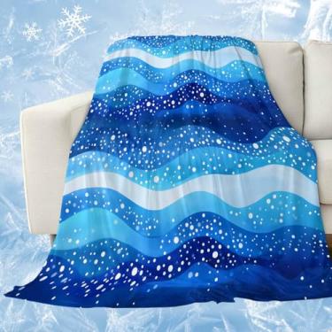 Imagem de Cobertores refrescantes de ponto de onda para quem dorme quente, azul, branco, abstrato, onda, fresco, cobertor de gelo leve, 101,6 x 152,4 cm, cobertores frios de verão para suores noturnos