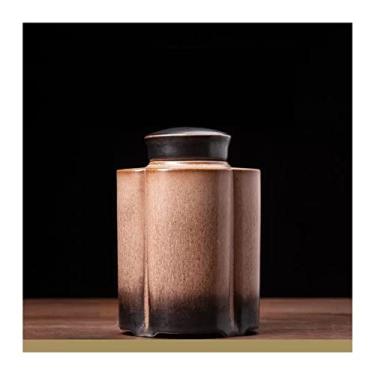 Imagem de Lata de chá Estilo chinês marrom superfície esmaltada cerâmica selada latas de chá retro chá lata recipientes de armazenamento de alimentos açúcar armazenamento jar, pode armazenar chá/mel/café, 400ML