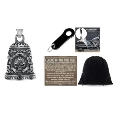 Imagem de KMA Est. 2005 THE RIDE BELL Corrente de Crânio Guardião com Gancho Preto Motocicleta Amuleto da Sorte Motociclista Presente Deluxe, Prata, P