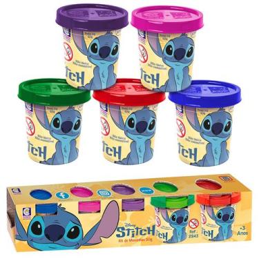 Imagem de Kit Massinha De Modelar Stitch Disney Colorida 5 Potes 50g Infantil - 