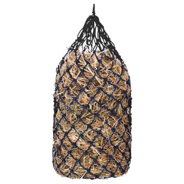 Imagem de Kwik Pets Bolsa de feno resistente para cavalos, cabras, vacas, burros, feita de corda de nylon durável, tamanho de 107 cm e orifícios de alimentação de 4,4 cm, rede de feno para cavalos auxilia na