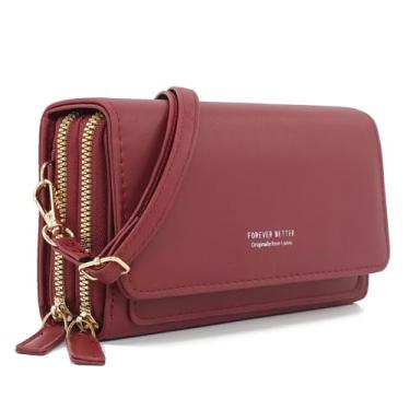 Imagem de Esimileeya Bolsas transversais compactas para mulheres, bolsas de mão modernas, bolsas de mão para mulheres, carteira de celular feminina, bolsa de ombro, Tela sensível ao toque vinho