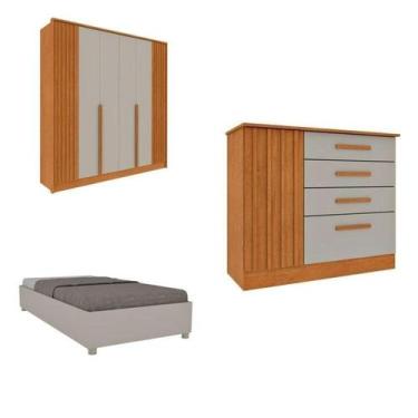 Imagem de Quarto Solteiro Guarda-roupa Ripado Nova York, Cama Solteiro Mônaco, C