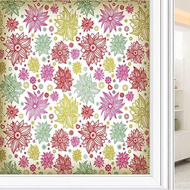 Imagem de Película de janela de privacidade de flores, textura de estilo floral, filme de vidro para sala de estar e escritório em casa, L90 x C 190 cm