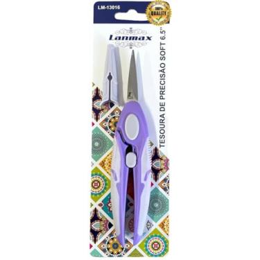 Imagem de Tesoura Precisão Para Artesanato E Corte Preciso Ponta Fina 17cm Com Mola Lanmax – Cabo Soft Ergonômico. Com um cabo anatômico emborrachado e sistema de mola, ela proporciona