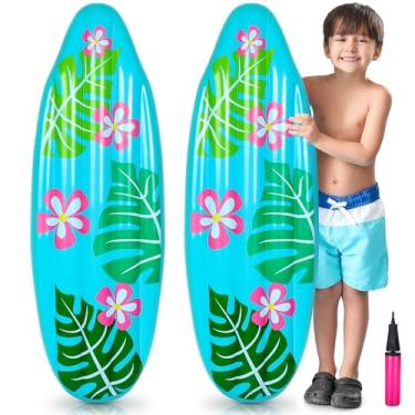 Imagem de Foilswirl 2 peças de prancha de surfe inflável Luau de 0,9 m para praia, prancha de surfe, decoração de luau, piscina tropical, boia para surfe, tema havaiano, festa de verão e mar