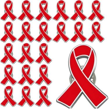 Imagem de 25 peças de lapela de fita vermelha em massa para conscientização sobre HIV AIDS, prevenção de drogas, doenças cardíacas, pinos de fita vermelha crachás de esmalte para homens mulheres médicos, Small,